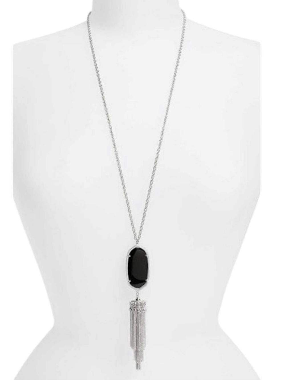 Kendra Scott Rayne Silver Long Pendant Necklace in Black Opaque Glass - Picture 3 of 8